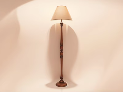 Classic Wooden Floor Lamp With Beige Lampshade And Decorative Pole Design 3d model