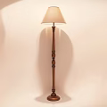Classic Wooden Floor Lamp With Beige Lampshade And Decorative Pole Design