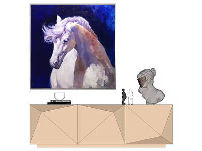 Realistic White Horse Oil Painting For Living Room Wall Art Decor 3d model
