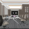 Modern Conference Room Interior With Long Table Chairs Digital Monitor And Wall Shelves
