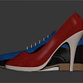 Fashionable Blue Sneakers Black Leather Shoes and Red High Heels Collection