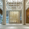 Modern Service Hall Interior Design With Large Chandelier Decorative Wall Front Desk And Marble Flooring