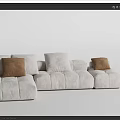 Modern Sectional Sofa With Light Gray Fabric And Brown Decorative Throw Pillows 3d model