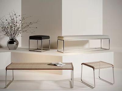 Modern Stools With Metal Frames And Various Seat Designs For Interior 3d model
