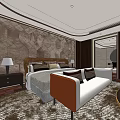 Hotel Room Featuring Comfortable Bed Nightstand Lamp Decorative Wall TV And Plush Carpet