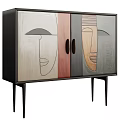 Modern Abstract Face Painting Chest Of Drawers With Slender Metal Legs For Home Storage Decoration