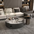 Modern Living Room Stylish Round Coffee Table With Marble Top And Black Base