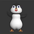 Cute Cartoon Penguin Character With Black White Body Blue Eyes Red Beak And Orange Feet