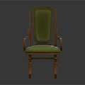 Classic Wooden Frame Dining Chair With Green Upholstered Seat And Armrests