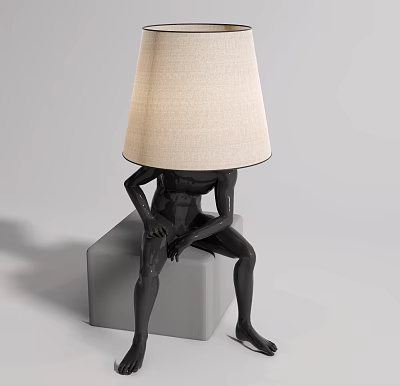 Abstract Contemporary Floor Lamp With Humanoid Base And Neutral Fabric Shade 3d model