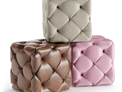 Diamond Tufted Upholstered Sofa Stools in Gray Brown and Pink Colors 3d model
