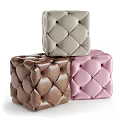 Diamond Tufted Upholstered Sofa Stools in Gray Brown and Pink Colors