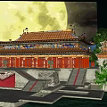 Ancient Chinese Palace Courtyard With Red Tiled Roofs And Pink Cherry Blossom Trees