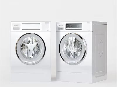 Two White Front Load Washing Machines With Modern Control Panels Efficient Home Laundry Appliances 3d model
