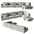 Modern Comfortable Sectional Sofa With Neutral Tones Plush Pillows And Cozy Throw Blanket 3d model