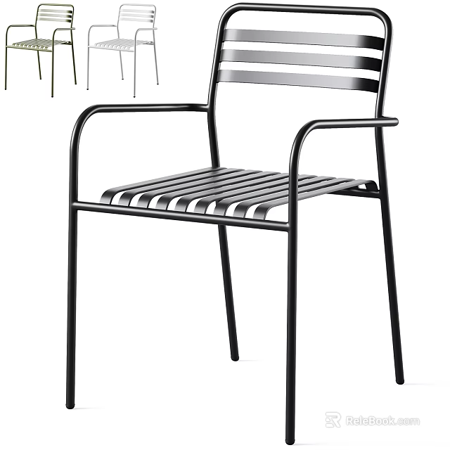 Sleek Modern Black Metal Chair With Armrests And Striped Seat Design 3d model 