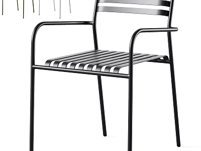 Sleek Modern Black Metal Chair With Armrests And Striped Seat Design 3d model