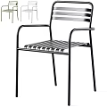 Sleek Modern Black Metal Chair With Armrests And Striped Seat Design