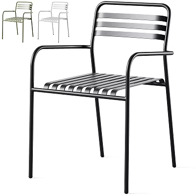 Sleek Modern Black Metal Chair With Armrests And Striped Seat Design 3d model