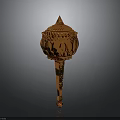 Ancient Golden Weapon with Intricate Lotus Decoration Ornate Top and Long Carved Handle