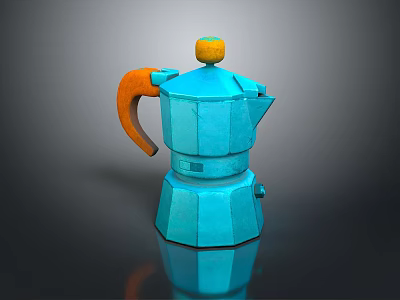 Modern Blue Coffee Pot With Orange Handle And Geometric Design 3d model