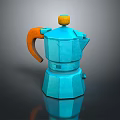 Modern Blue Coffee Pot With Orange Handle And Geometric Design 3d model