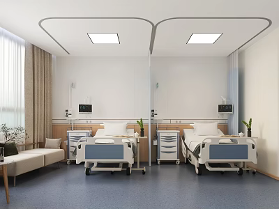 Modern Hospital Ward Interior With Two Beds Medical Equipment And Comfortable Furniture 3d model