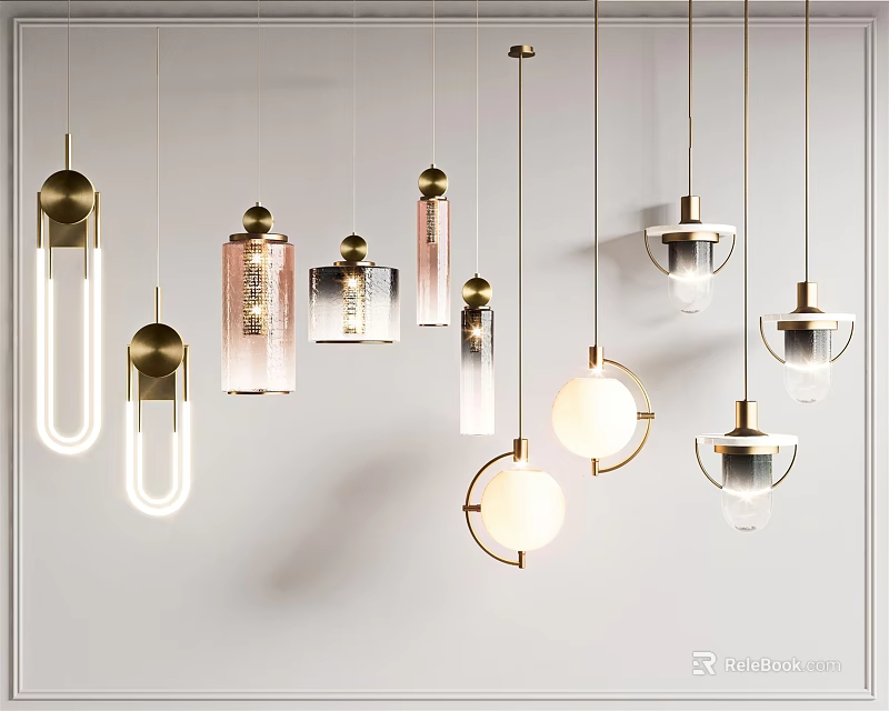 Modern Pendant Lights With Various Designs Metal Frames And Glass Shades 3d model 