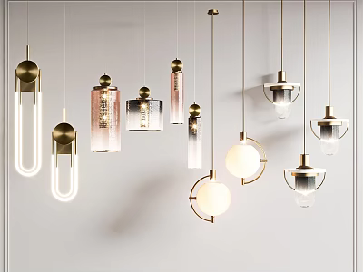 Modern Pendant Lights With Various Designs Metal Frames And Glass Shades 3d model