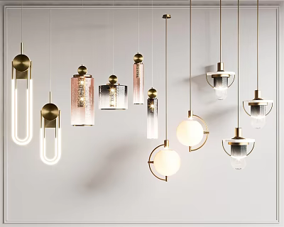Modern Pendant Lights With Various Designs Metal Frames And Glass Shades 3d model