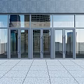 Modern Glass Entrance Doors For Building Exterior With Metal Frames And Stone Tile Floor