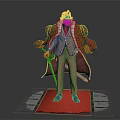 King in Formal Suit With Crown Red Cape Holding Scepter Standing on Red Carpet