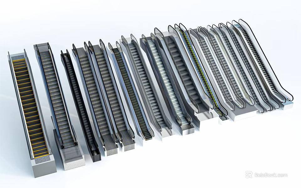 Various Modern Commercial Escalator Models with Different Staircase Designs for Public Buildings and Spaces 3d model 