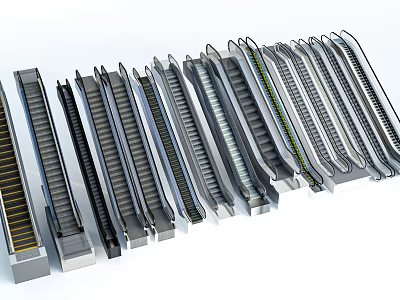 Various Modern Commercial Escalator Models with Different Staircase Designs for Public Buildings and Spaces 3d model