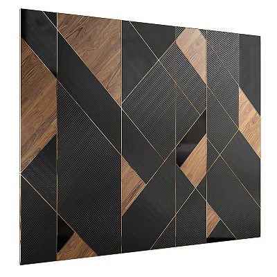 Modern Background Wall Design With Geometric Shapes Black Panels And Gold Accents 3d model