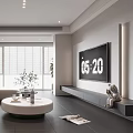 Modern Living Room Interior Design With L Shaped Sofa Round Coffee Table And Large TV