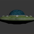 Detailed Green UFO With Shiny Blue Dome And White Circular Spots In Cosmic Background