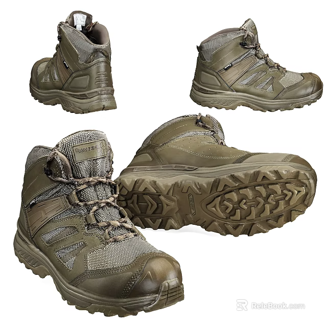 Olive Green Hiking Boots With Mesh Panels Laces And Non Slip Soles 3d model 