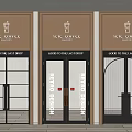 Modern Coffee Shop Facade With Glass Double Doors And Coffee Cup Icons