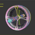 Futuristic Circular Mechanical Structure 3D Model With Green Support Beams And Metallic Components 3d model