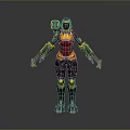 Futuristic Sci-Fi Game and Movie Character with Yellow Red Black Armor and Mechanical Combat Gear
