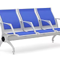 Modern Public Chair With Three Seats Blue Upholstery White Metal Frame For Public Spaces
