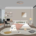 Modern Kids Room Interior With Plush Toys Round Rug Wooden Desk And Decorative Art