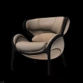 Elegant Modern Accent Chair With Beige Leather Curved Shape And Black Frame Design