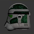 Futuristic Metallic Helmet Design With Green Tinted Visor And Silver Accents