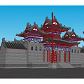 Traditional Chinese Ancient Architecture With Ornate Roof Red Pillars And Carved Decorations