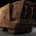 Weathered Rugged Functional Vehicle With Caterpillar Tracks Ramp Entry And Metallic Texture