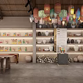 Traditional Craft Shop Interior With Colorful Lanterns Pottery Ornaments And Wooden Furniture