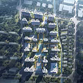 Aerial View of Modern Residential Community Building Complex with Greenery and Roads