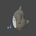 Gray Totoro Character With Pointed Ears White Belly And Small Blue Figure